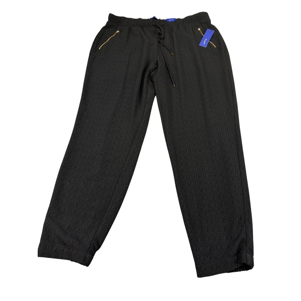 Apt. 9 Womens XL Black Textured Jacquard Jogger Pants Gold Zip Pockets MSRP $48